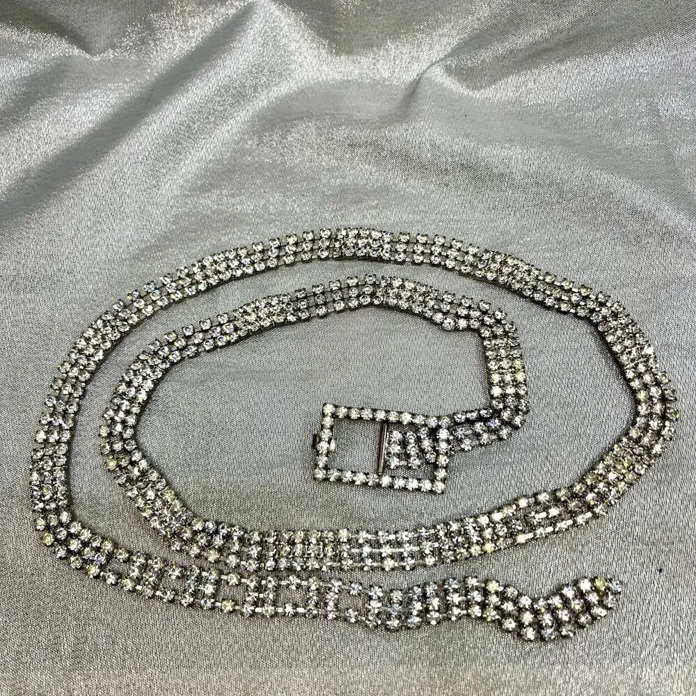 Clear Rhinestone Crystal Mesh Bling Belt Retro Vintage Look